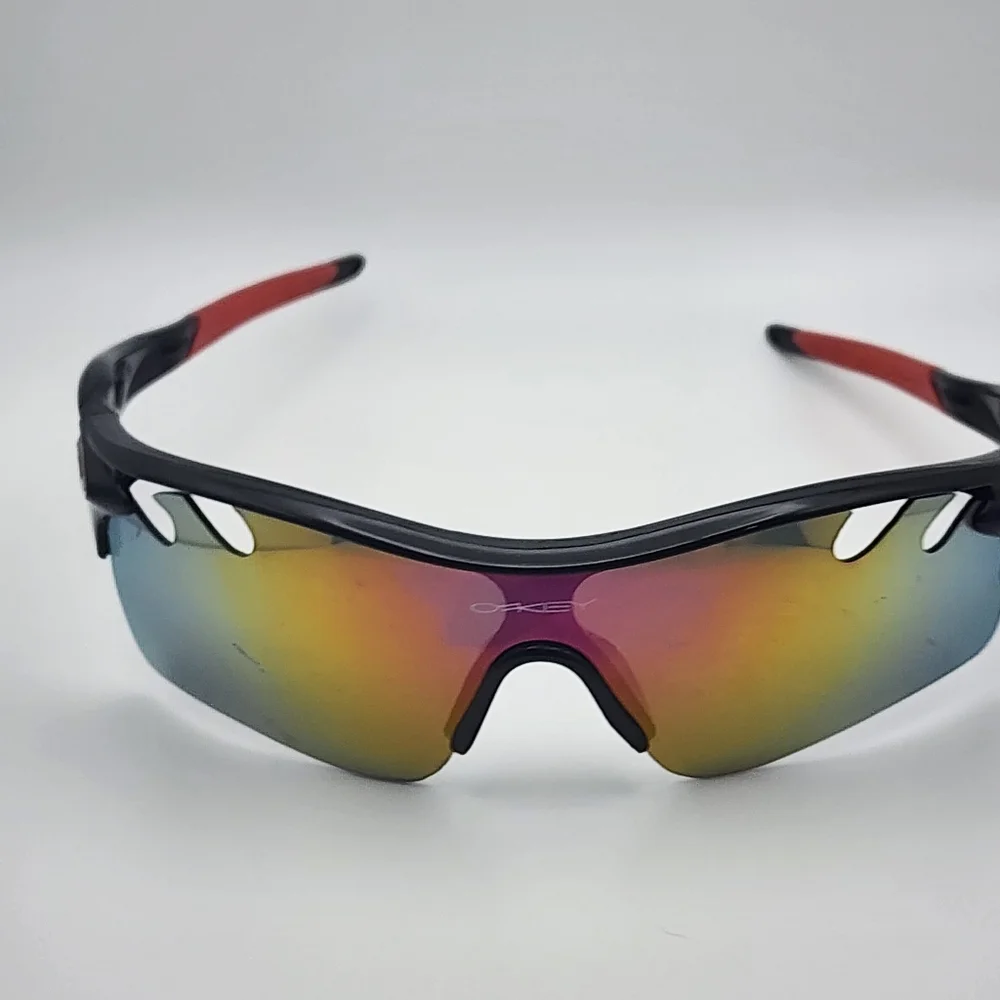 Oakley Radarlock Black & Red Sunglasses, Case, & Dust Bag
